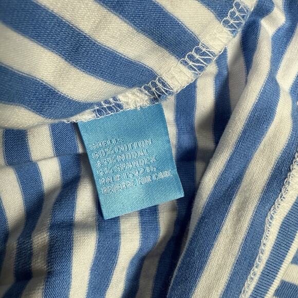 J McLaughlin Womens Size M Top Blue White Knit 3/4 Sleeve Lightweight Nautical - Picture 5 of 7